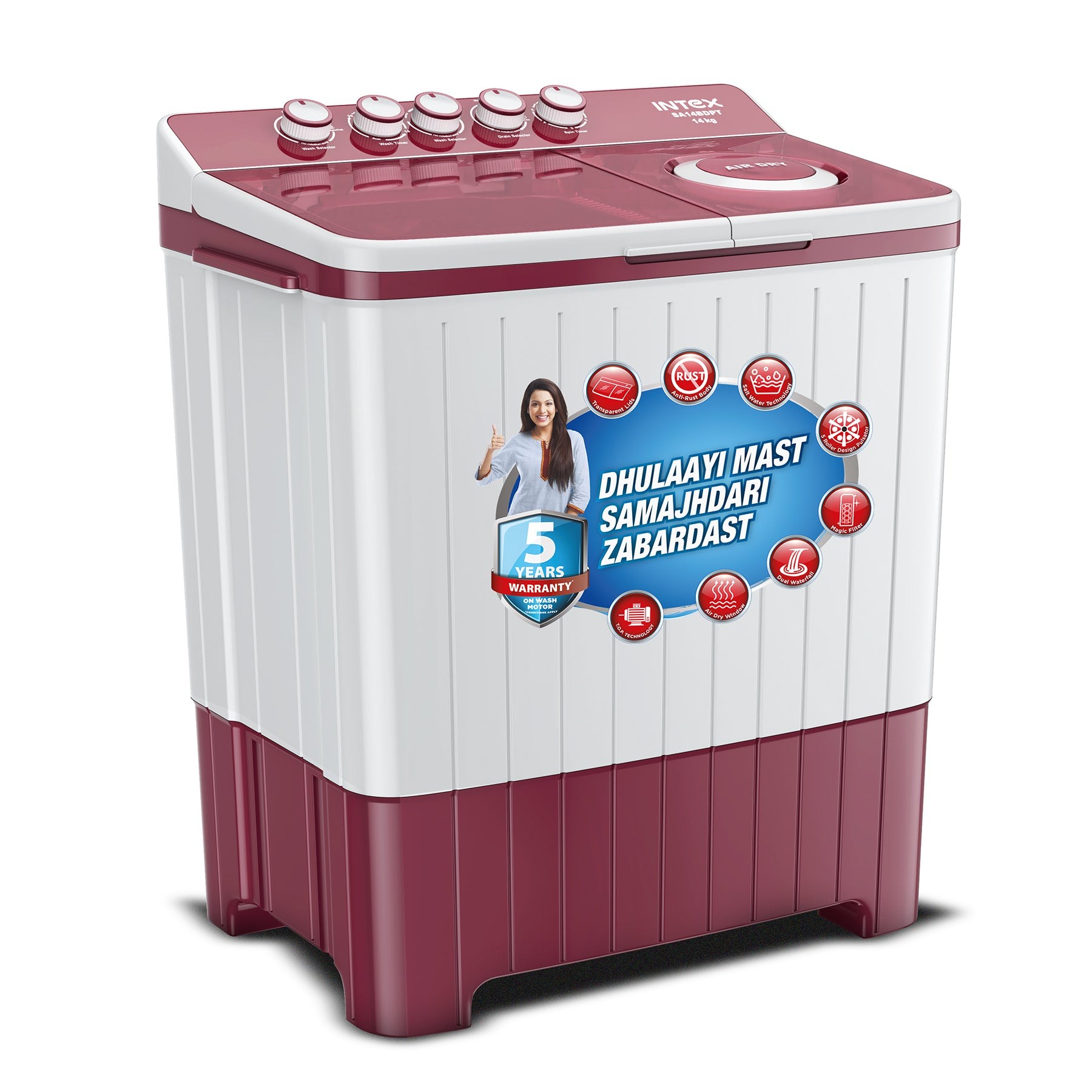 Intex 11 Kg Semi-Automatic Washing Machine SA11BDPT — Intex