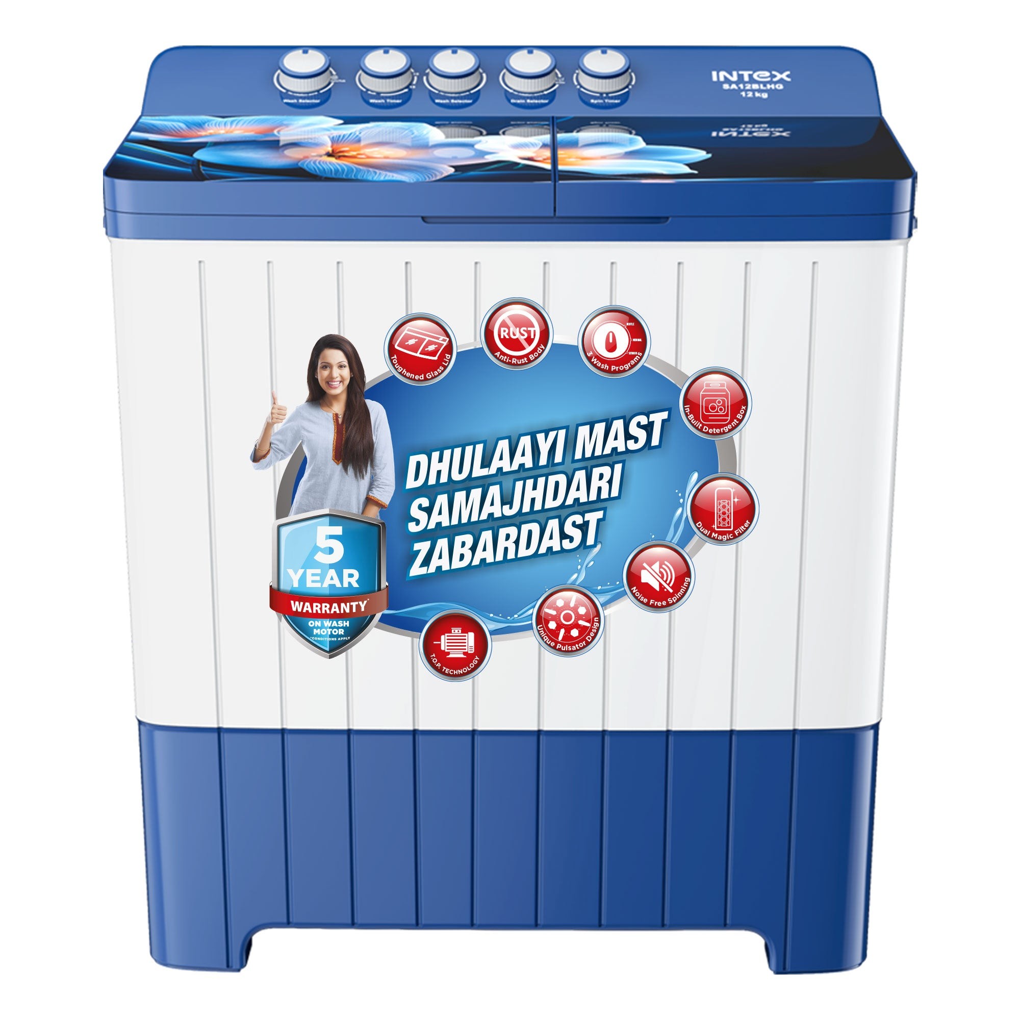 Intex 12 Kg Semi-Automatic Washing Machine SA12BLHG — Intex