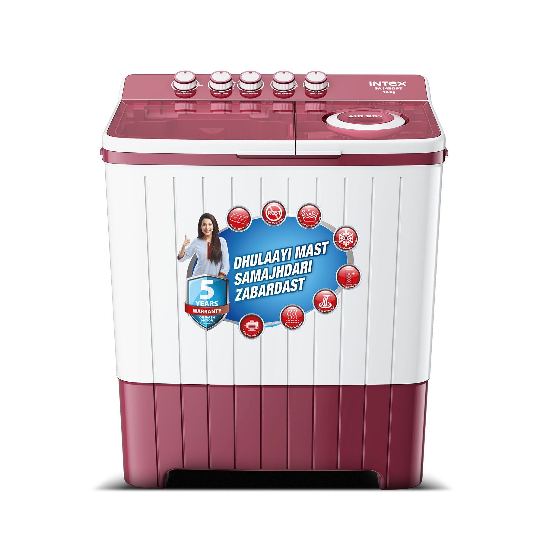 Intex 14 Kg Semi-Automatic Washing Machine SA14BDPT — Intex