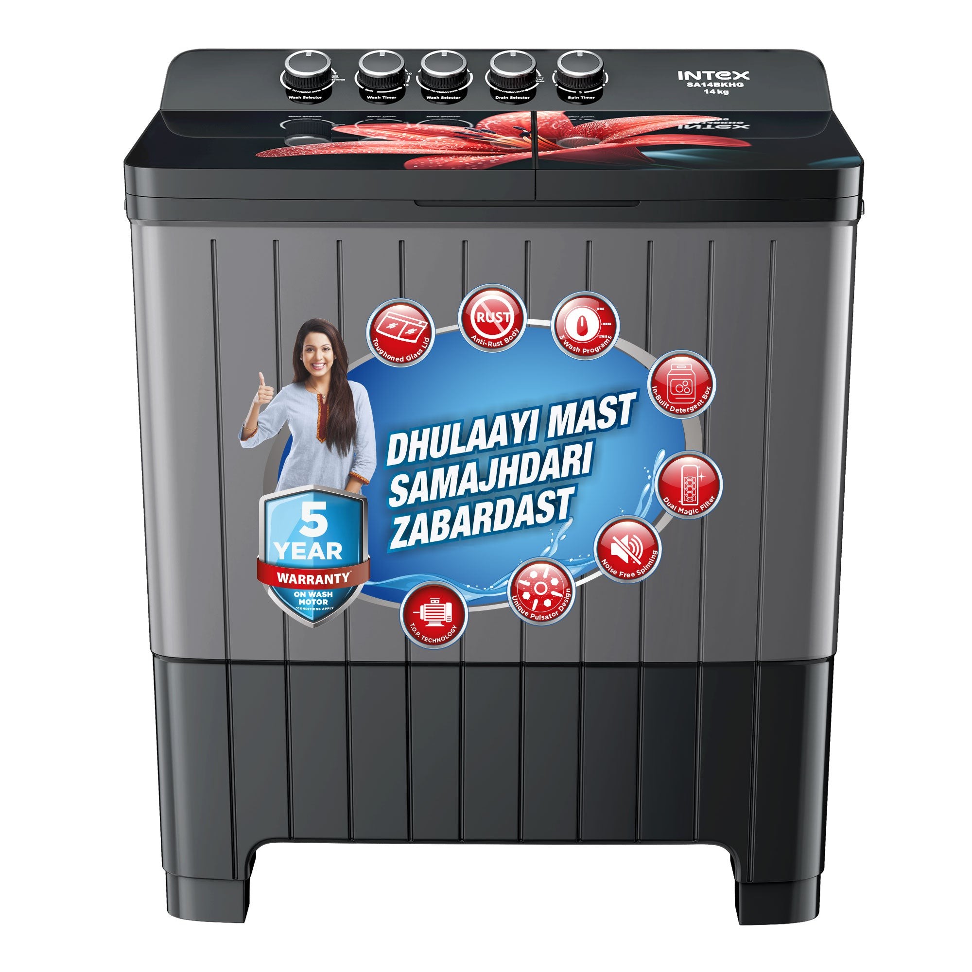 Intex 14 Kg Semi-Automatic Washing Machine SA14BKHG — Intex