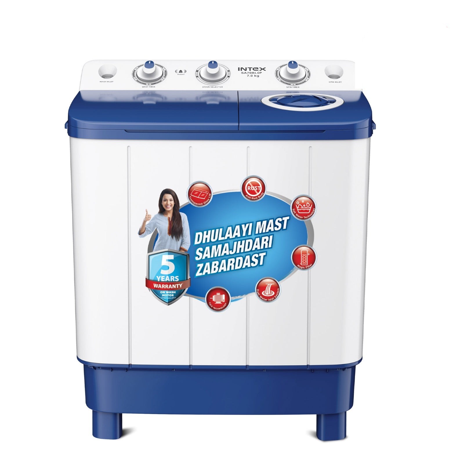 Intex 7 Kg Semi-Automatic Washing Machine SA70BDOP — Intex