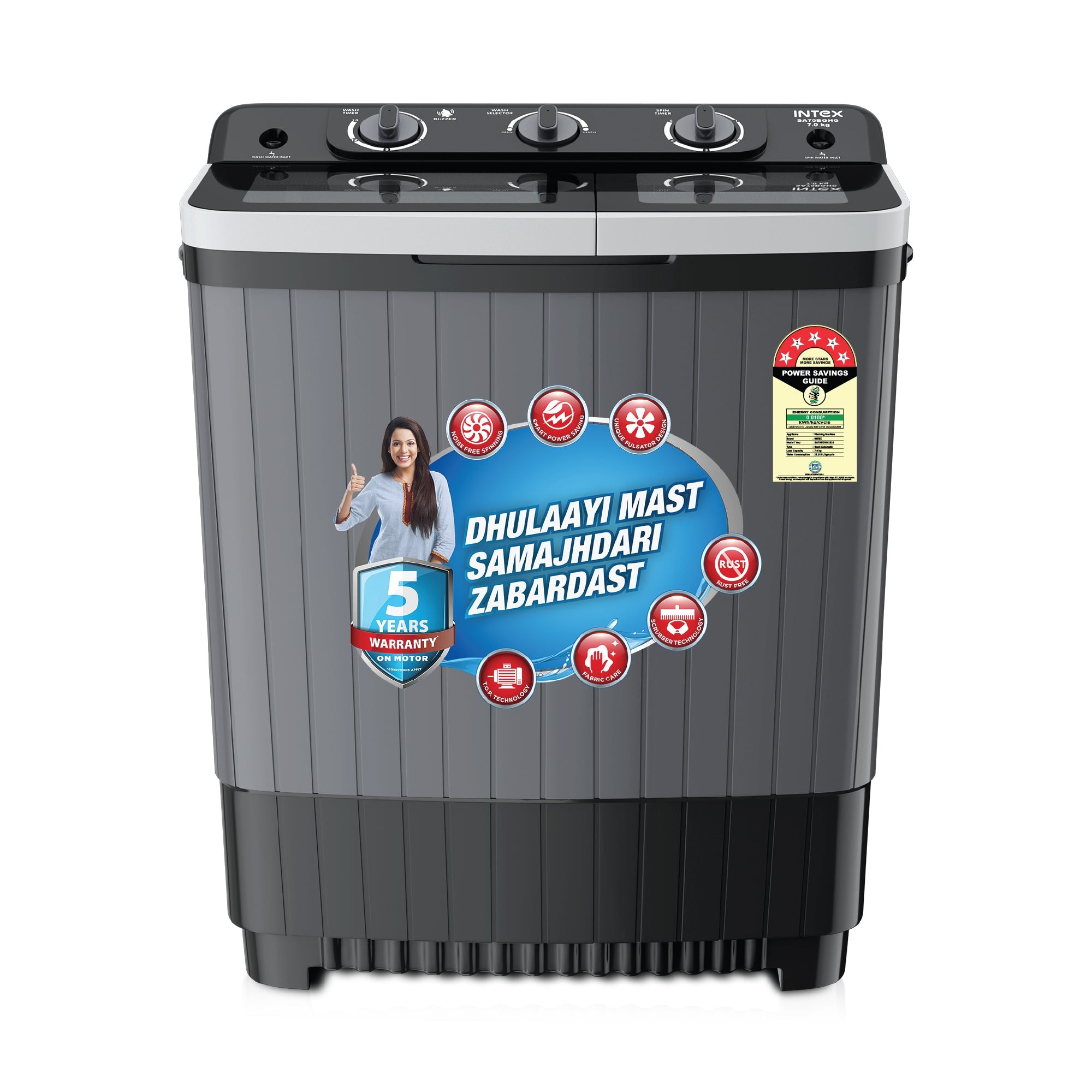 Intex 7 Kg Semi-Automatic Washing Machine SA70BGHG — Intex