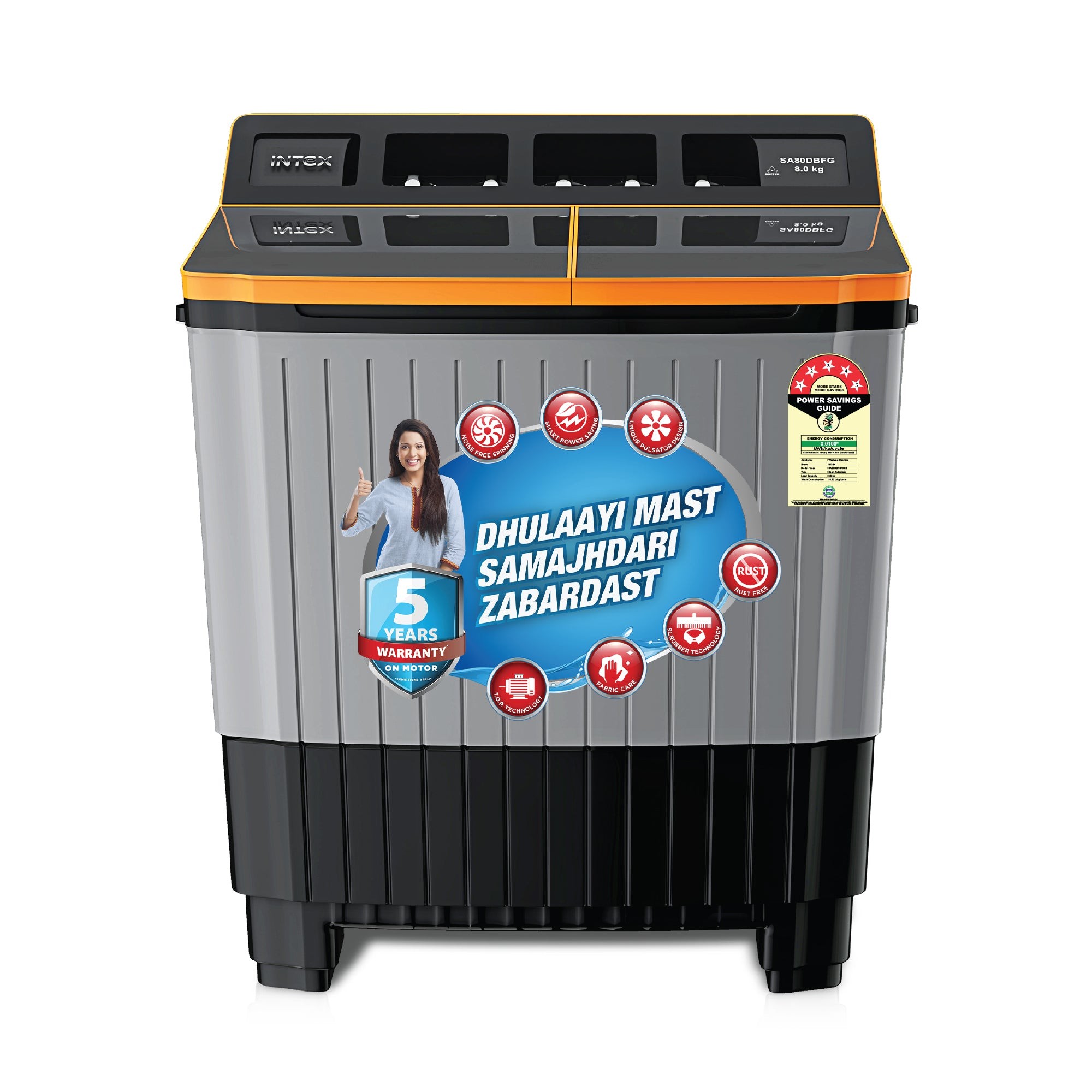 Intex 8 Kg Semi-Automatic Washing Machine SA80DBFG — Intex