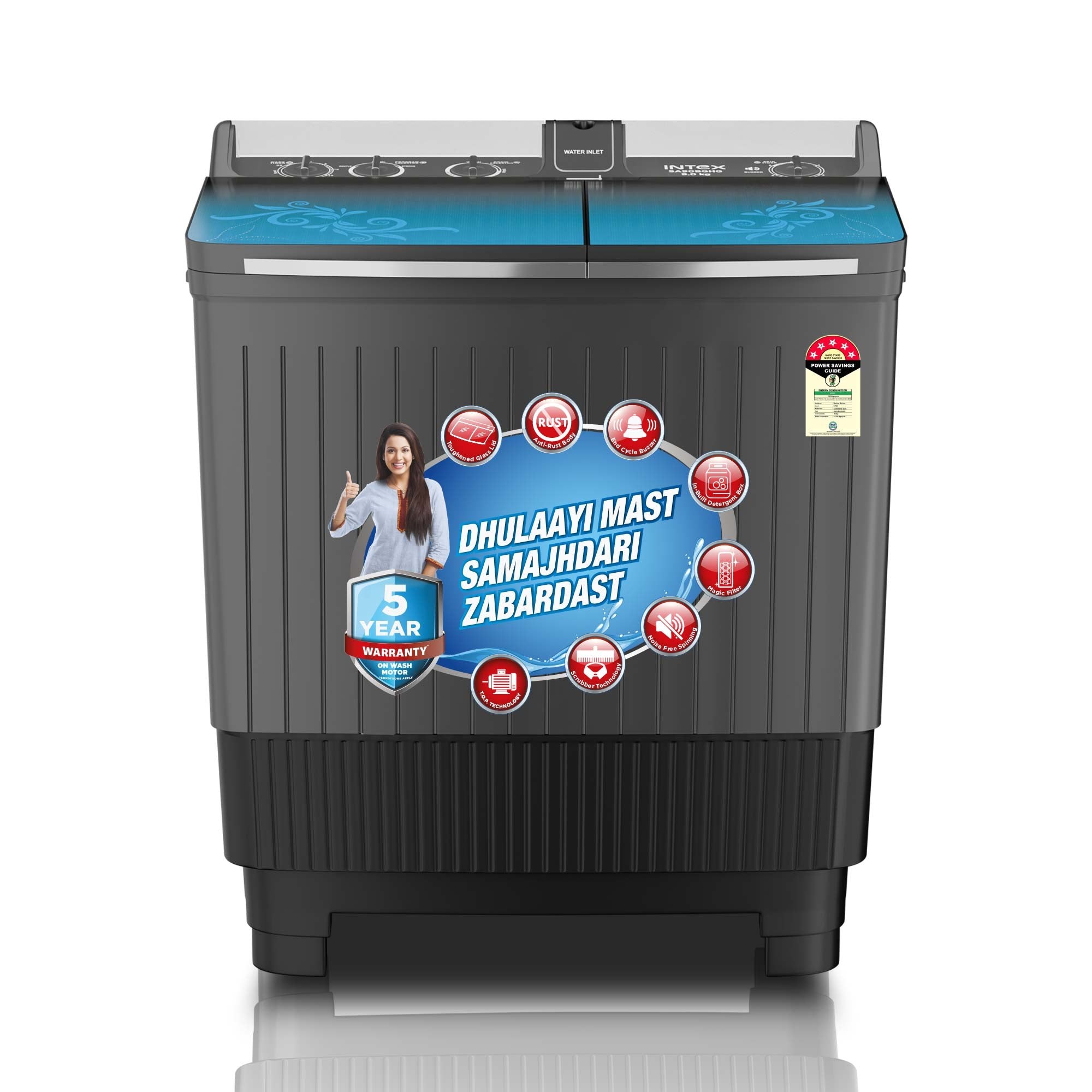 Intex 9 Kg Semi-Automatic Washing Machine SA90BGHG (Eco) — Intex